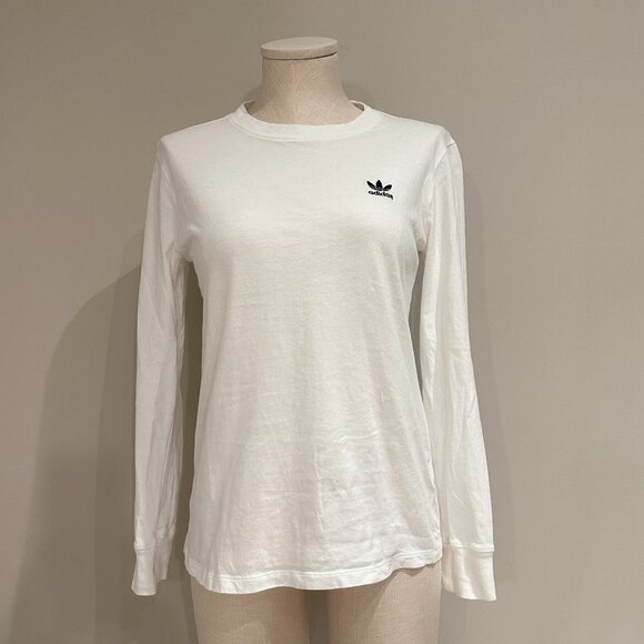 Adidas White Crew Neck Long Sleeve Top Womens Size Small - Picture 1 of 7